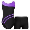thumbnail image 1 of YUUMIN Kids Girls Two Pieces Gymnastics Outfits Dance Ballet Sleeveless Leotard with Shorts Athletic Purple&Black 12, 1 of 5