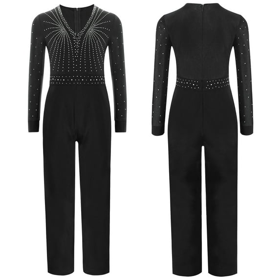 YUUMIN Kids Latin Tumbling Dance Leotard Full Length Jumpsuit Boys Gymnastics Skating Unitard Ballet Leotard Black 6