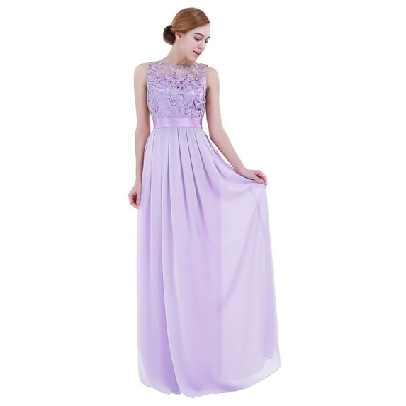 YUUMIN Ladies Floral Lace Chiffon Bridesmaid Long Maxi Dress Wedding Birthday Cocktail Party Gown Lavender 14