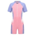 thumbnail image 1 of YUUMIN One Piece Boyleg Swimsuits for Girls Short Sleeve Zip Up Shorty Wetsuits Rash Guard Swimsuits Pink 10, 1 of 5