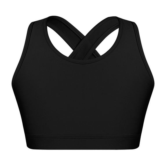 YUUMIN Sports Bra for Kids Girls Solid Crisscross Back Crop Top Gymnastics Ballet Dance Shirts Yoga T Shirts Black 16