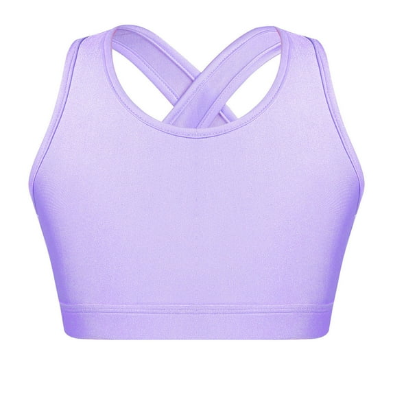 YUUMIN Sports Bra for Kids Girls Solid Crisscross Back Crop Top Gymnastics Ballet Dance Shirts Yoga T Shirts Lavender 4