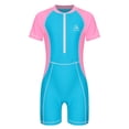 thumbnail image 1 of YUUMIN Unisex Boys Girls One Piece Boyleg Swimsuits Short Sleeve Bathing Suits Swimwear Pink Blue 11-12, 1 of 5