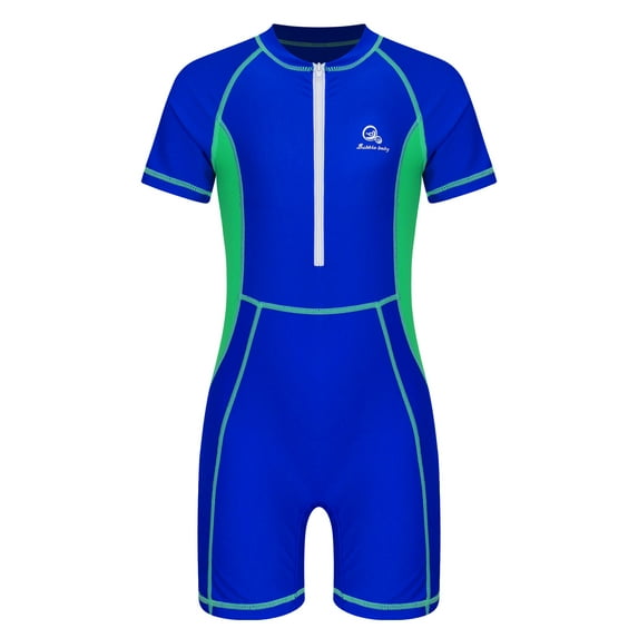 YUUMIN Unisex Boys Girls One Piece Boyleg Swimsuits Short Sleeve Bathing Suits Swimwear Royal Blue 7-8