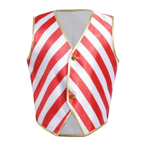YUUMIN Unisex Kids Christmas Waistcoat Sleeveless V-Neck Red & White Striped Vest for Santa Claus Red 12