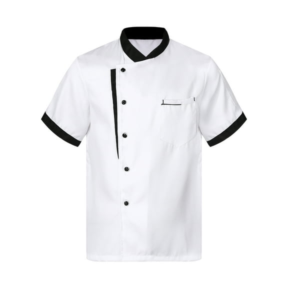 YUUMIN Unisex Men Short Sleeves Chef Coat with Chef Hat Set Chef Jacket Kitchen Uniform Cooker Cap White M