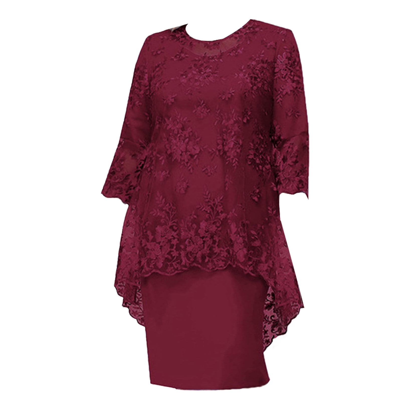 YUUMIN Women Mother of The Bride Midi Dress Plus Size Lace Wedding Guest  Gown Short Sleeve Formal Burgundy XXL - Walmart.com