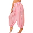 thumbnail image 1 of YUUMIN Women's Belly Dance Costume Coin Lantern Pants Side Split Sequin Shiny Harem Pants Arabic Pink One Size, 1 of 7