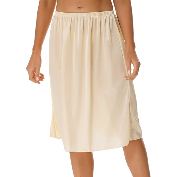 YUUMIN Women's Soft Satin Half Slips for Under Dresses Anti-static Elastic Waist Plus Size Long 60cm Champagne XL