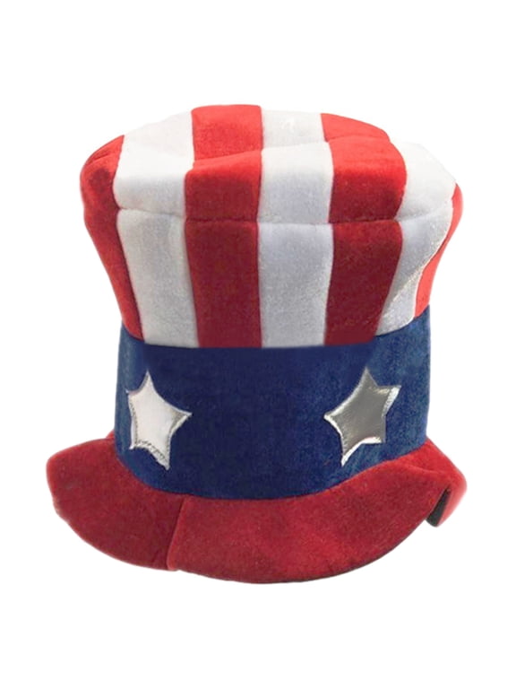 Adu1t Sam Red White Blue Sequin Top Hat Stars Stripes Caps Bowtie Forth of July Supplies Stovepipe Hat