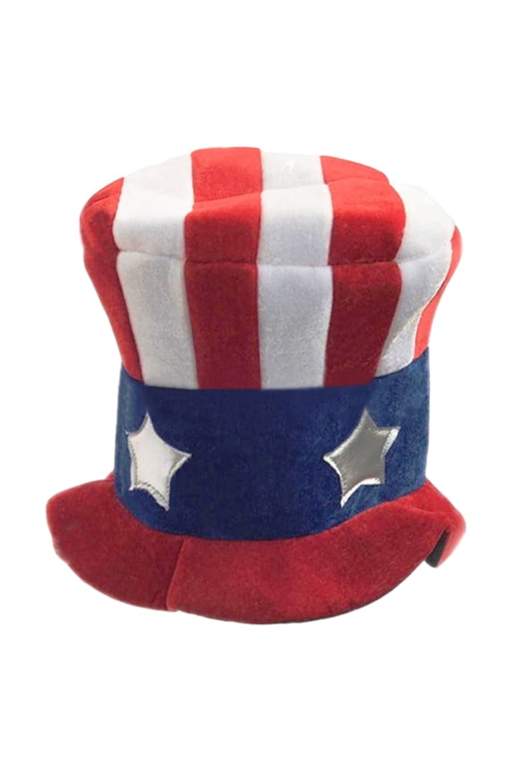 Adu1t Sam Red White Blue Sequin Top Hat Stars Stripes Caps Bowtie Forth of July Supplies Stovepipe Hat