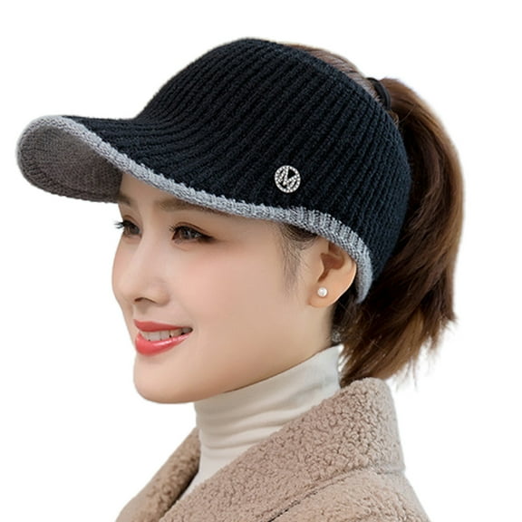 YUUZONE Casual Empty Top Knitted Baseball Cap Show Face Small Warm Knit Messy High Bun Ponytail Visor Beanie Cap Gifts for Girl