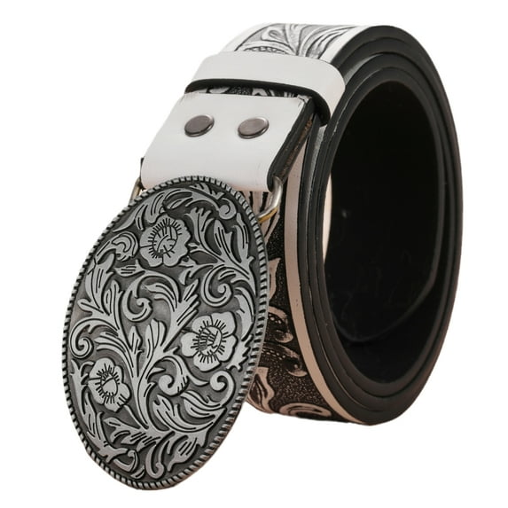 YUUZONE Cowboy Belts For Men Western With Big Buckle Engraved Flower Buckle Belt Belt Vintage Western Belt Jeans Belt