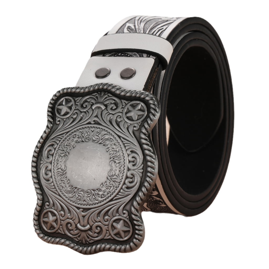 YUUZONE Cowboy Belts For Men Western With Big Buckle Engraved Flower