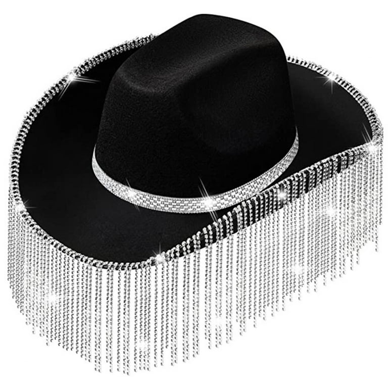 YUUZONE Cowboy Hat with Rhinestones Fringe Glitter Rave