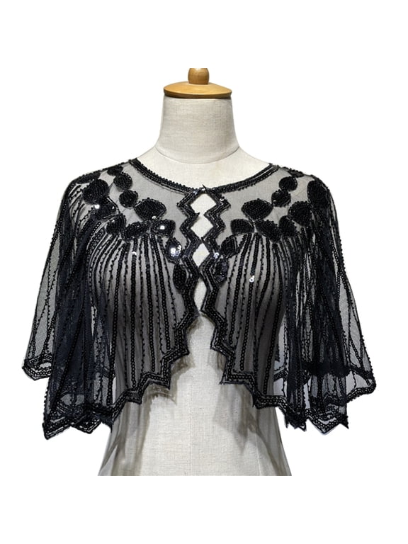 Elegant Women 1920s Shawl Beaded Sequin for Evening Dress Gatsby Accessories