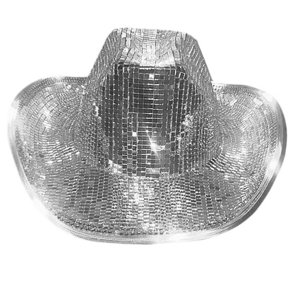 YUUZONE Glitter Cowboy Hat Mirrored Disco Ball for Disco House Cocktail Parties Vacation Sparkly Mirrored for Comedian Actor