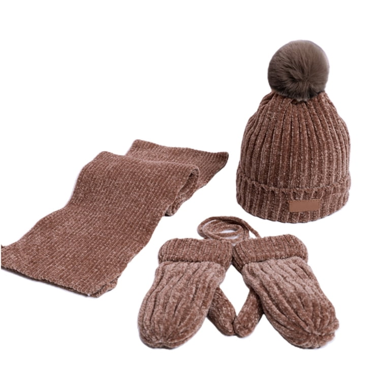 YUUZONE Kids 3Pcs Winter Warm Beanie Hat Long Scarf Gloves  display picture 3