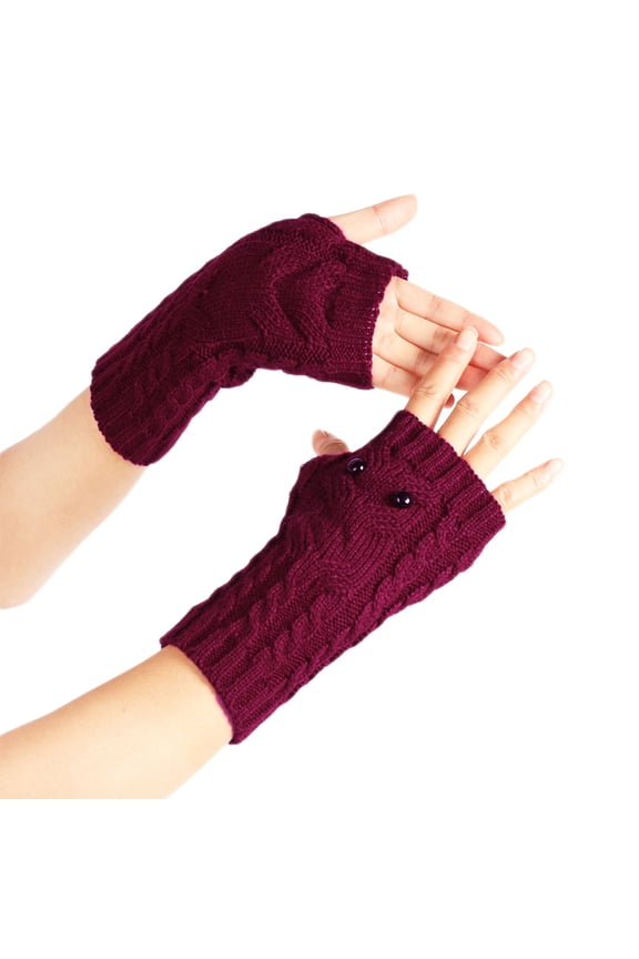 Knitted Gloves Owl Pattern Arm Warmer Fingerless Gloves with Thumb Hole Stretchy Half Finger Gloves Winter Warm Mitten