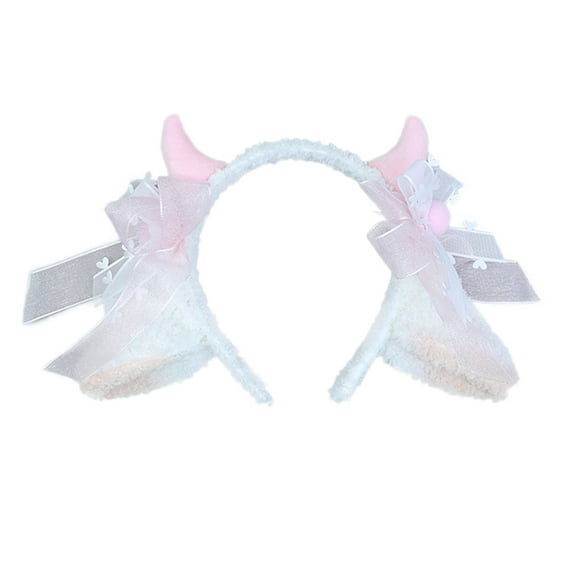 YUUZONE Lolita Headwear Sheep Ear Headband Girl Sweet Plush Hair Bands Sheep Horn Bows Decor Sheep Sheep Ear Hair Hoop