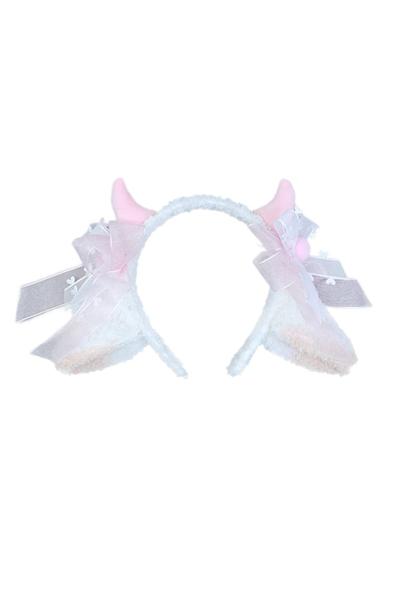 Lolita Headwear Sheep Ear Headband Girl Sweet Plush Hair Bands Sheep Horn Bows Decor Sheep Sheep Ear Hair Hoop