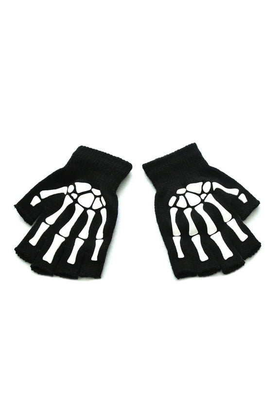 Men Women Ha110ween Skeleton Sku11 Half Finger Gloves Glow in the Dark Luminous Fingerless Stretch Knitted Mittens