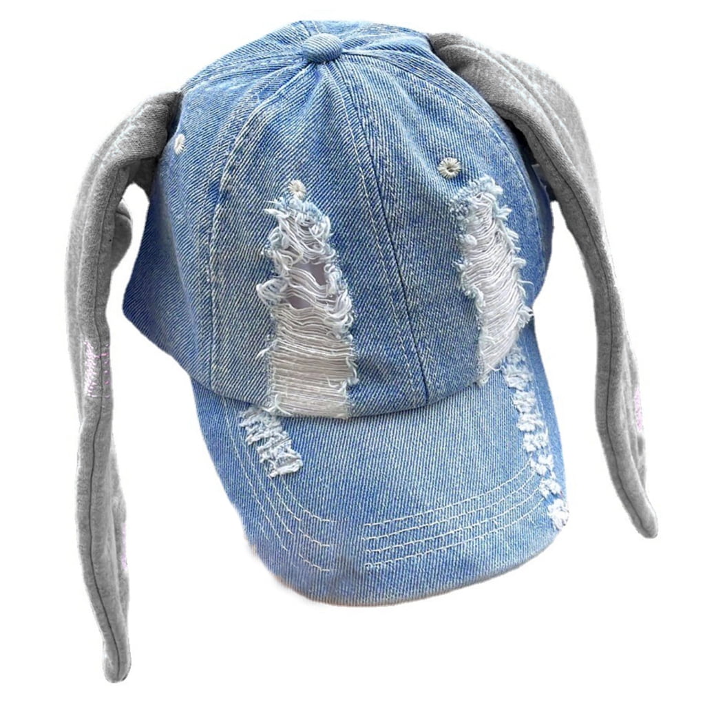 Doberman Ear Baseball Cap – Washed Denim Y2K Punk Sun Hat With Adjustable Metal Buckle