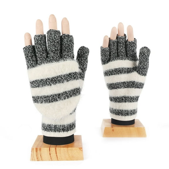 YUUZONE Striped Flip Cover Gloves Cartoon Knitted Fingerless Gloves with Flip Top Soft Winter Gloves Stretchy Glove for Women