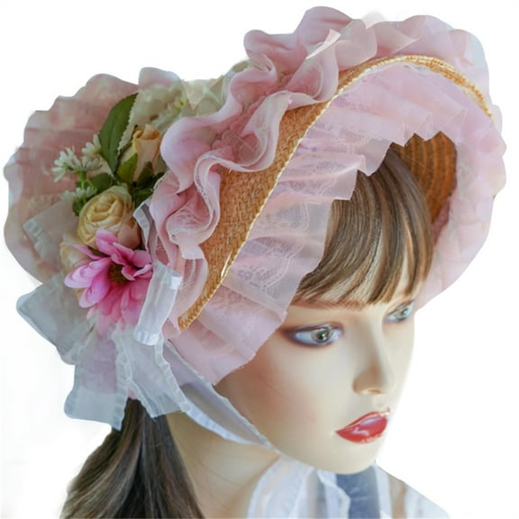 YUUZONE Teas Party SunHat Lace Fascinators For Women Lolit Straw Hat Victorian Bonnet