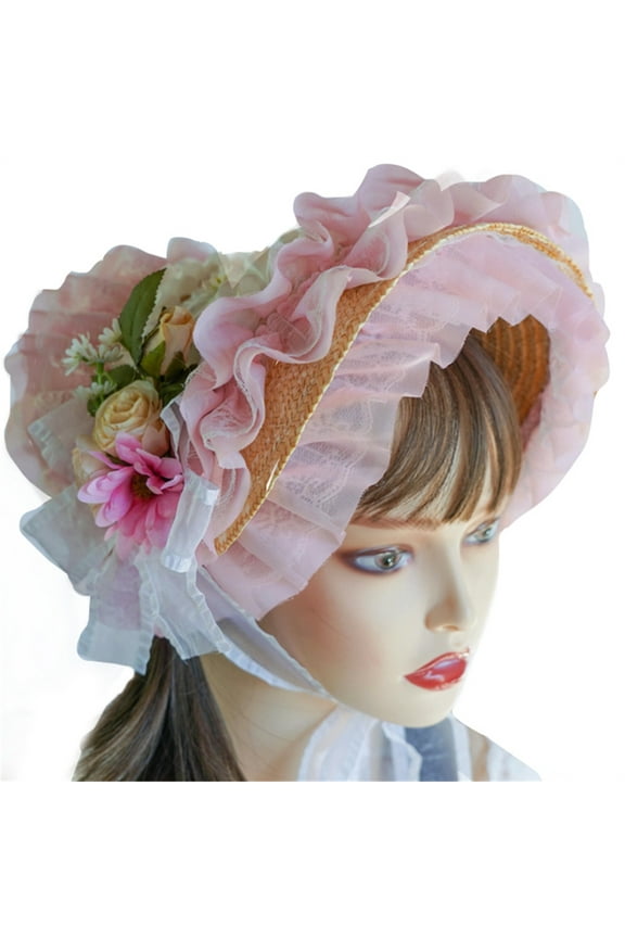 Teas Party SunHat Lace Fascinators For Women Lolit Straw Hat Victorian Bonnet