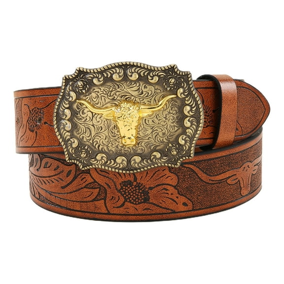 YUUZONE Vintage Western Belt Longhorn Bull Belt Buckle Belt Cowboy Belts For Men Western