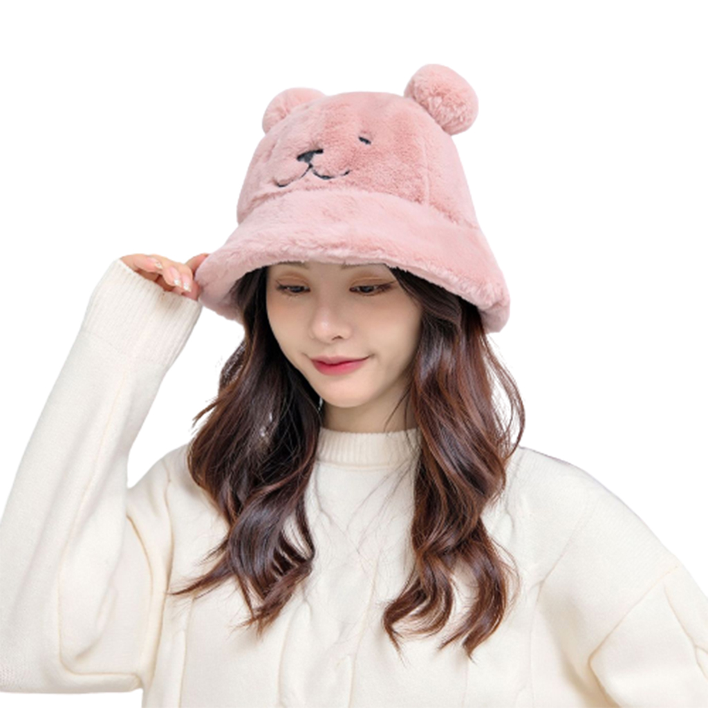 YUUZONE Winter Faux Fur Fur Bucket Hat Fluffy Warm Hat Plush