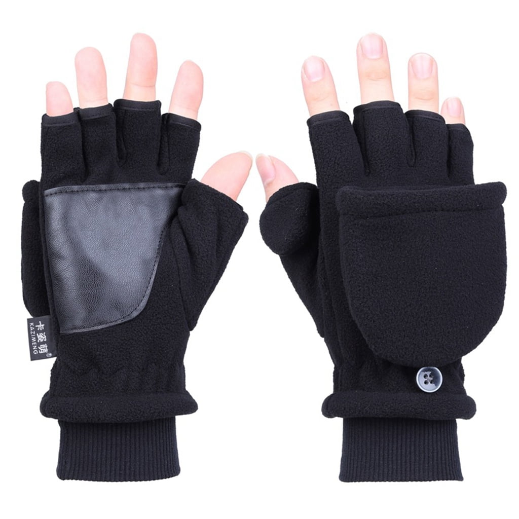 YUUZONE Winter Warm Mitten Polar Fleece Fingerless Gloves with Thumb Hole Driving Covers