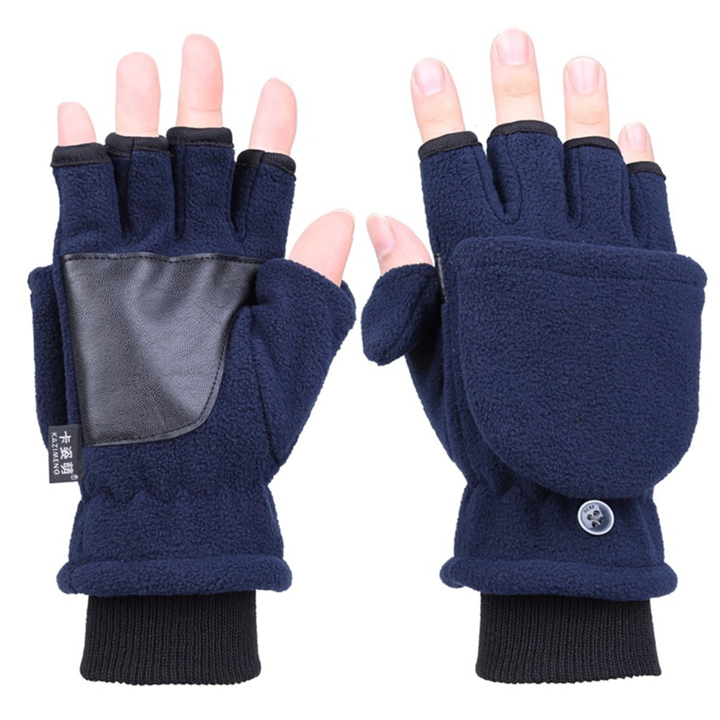 YUUZONE Winter Warm Mitten Polar Fleece Fingerless Gloves with Thumb Hole Driving Covers