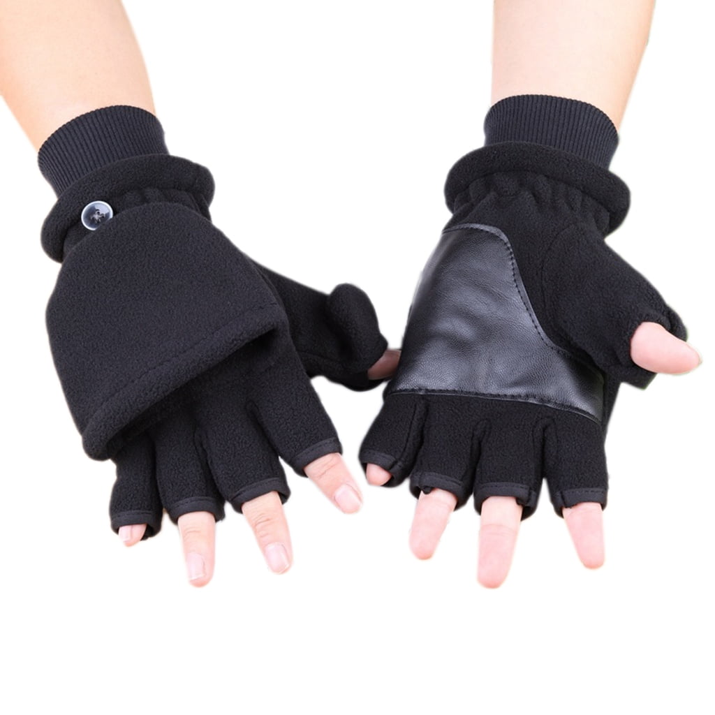 YUUZONE Winter Warm Mitten Polar Fleece Fingerless Gloves with Thumb Hole Driving Covers