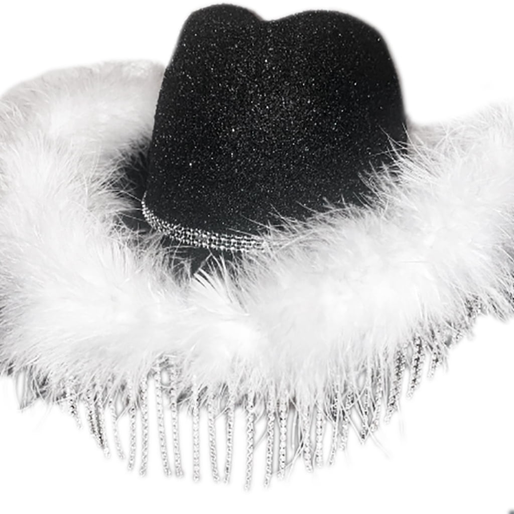 YUUZONE Woman Rhinestone Tassel Decors Cowgirl Hat Wide Brim 