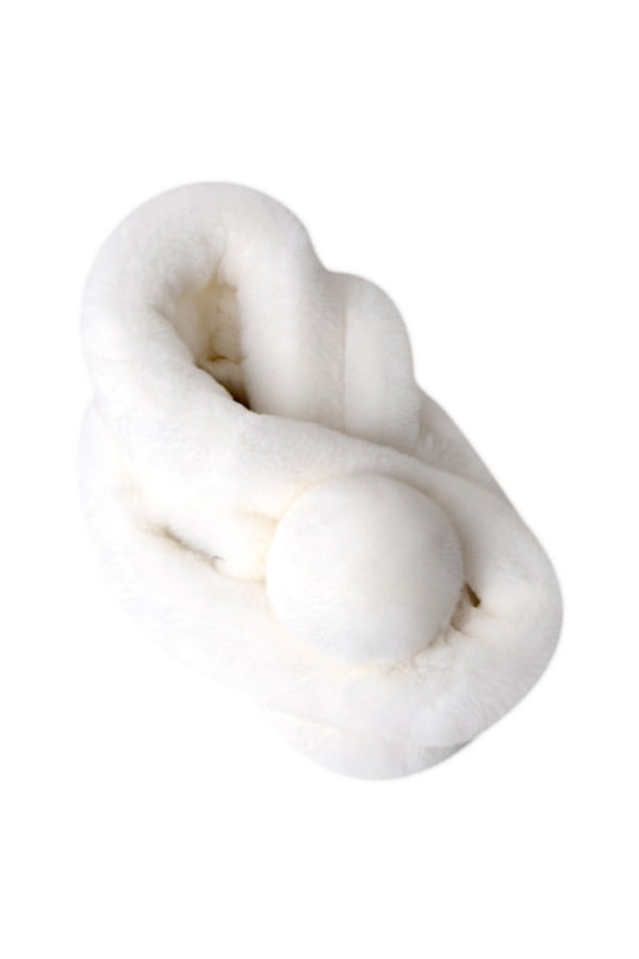 Women Girls Winter Fluffy Plush for Cross Collar Scarf Shawl Wrap Cute Pompom Ball Neckerchief Outdoor Windproof Thicken Neck Warmer Shrug