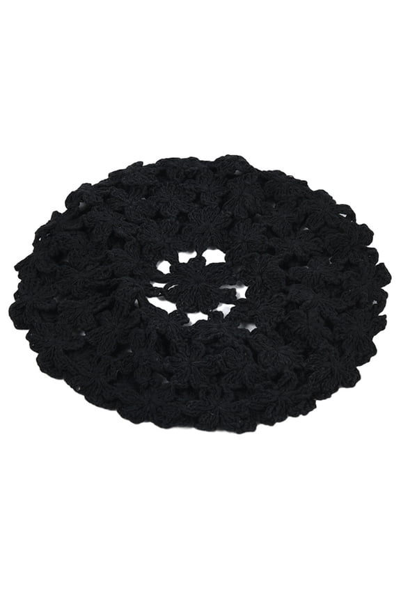 Women Handmade Crochet Beret Cap Solid Color Hollow Floral Vintage Painter Hat