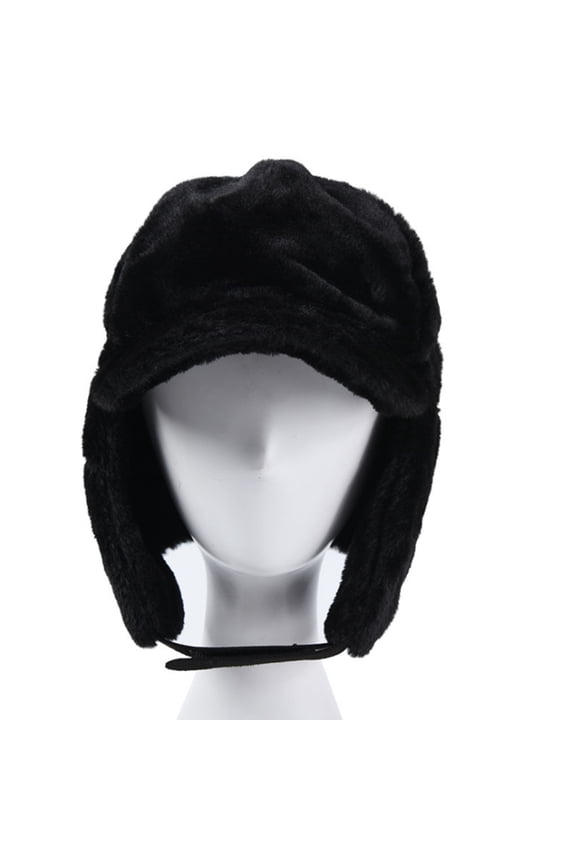 Women Men Winter Fluffy Plush Thick Warm Earflap Baseball Cap Solid Color Adjust