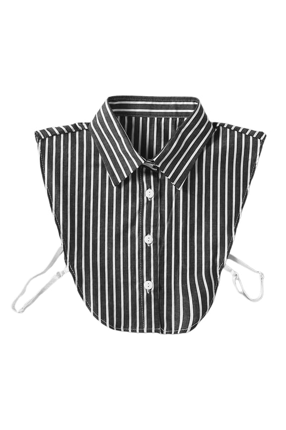 Women Vertical Stripe Print False Collar Detachable Dickey Lapel Half Blouse Top