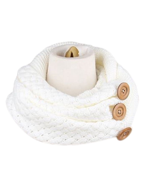 Women Winter Crochet Knit Collar Circle Loop for Infinity Scarf with 3 Buttons D