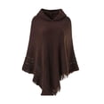 thumbnail image 1 of YUUZONE Women Winter Knit Hooded Poncho Cape Crochet Fringed Tassel Shawl Wrap Sweater, 1 of 1