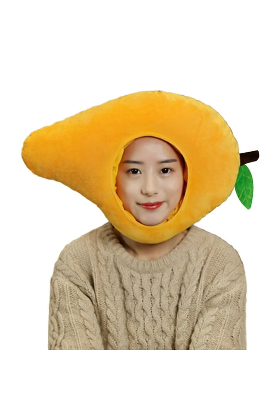for Creative Mangoes Shape Plush Hat Funny Fruit Stuffed Toys Headgear Warm Earflap Cap Performance C0sp1ay Party Props