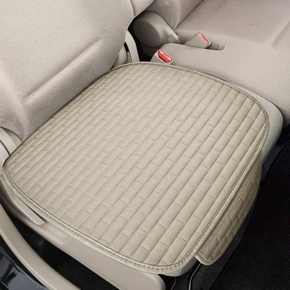 YUVA 3-Piece Linen Car Seat Cushion Set, Beige, Summer Ventilated, All-Season, Fits Sedans/SUVs, Washable, Breathable