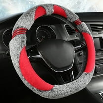 YUVA 38cm Winter Velvet Steering Wheel Cover, Polyester, Warm & Anti-Slip, Fits 14.96in Wheels, Easy Install, Blue/Pink/White/Red