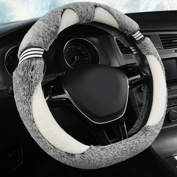 YUVA 38cm Winter Velvet Steering Wheel Cover, Polyester, Warm & Anti-Slip, Fits 14.96in Wheels, Easy Install, Blue/Pink/White/Red