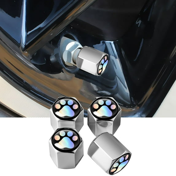 YUVA 4-Pack Alloy Tire Valve Decor Covers, Colorful Modified Design, Black/Silver, Universal for Cars, Protective & Stylish