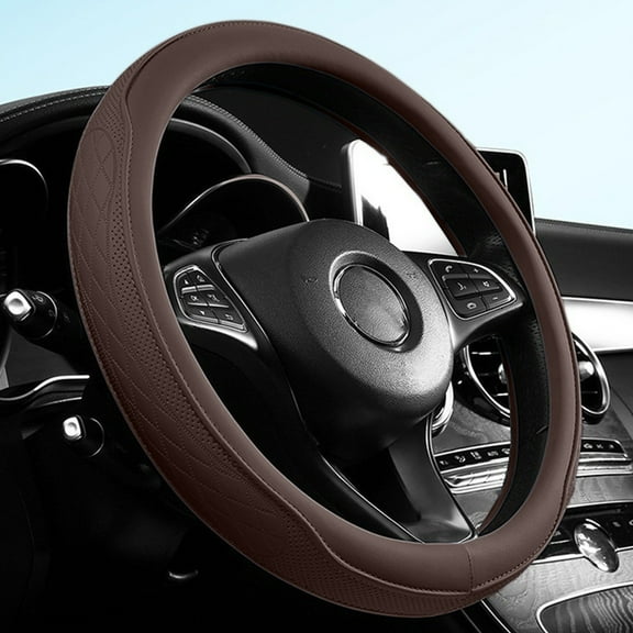 YUVA Anti-Slip Steering Wheel Cover, Leather, 14.96x14.96in, Gray/White/Coffee/Pink/Red/Navy/Sky Blue, 36-40cm Wheels, 4-Season Use