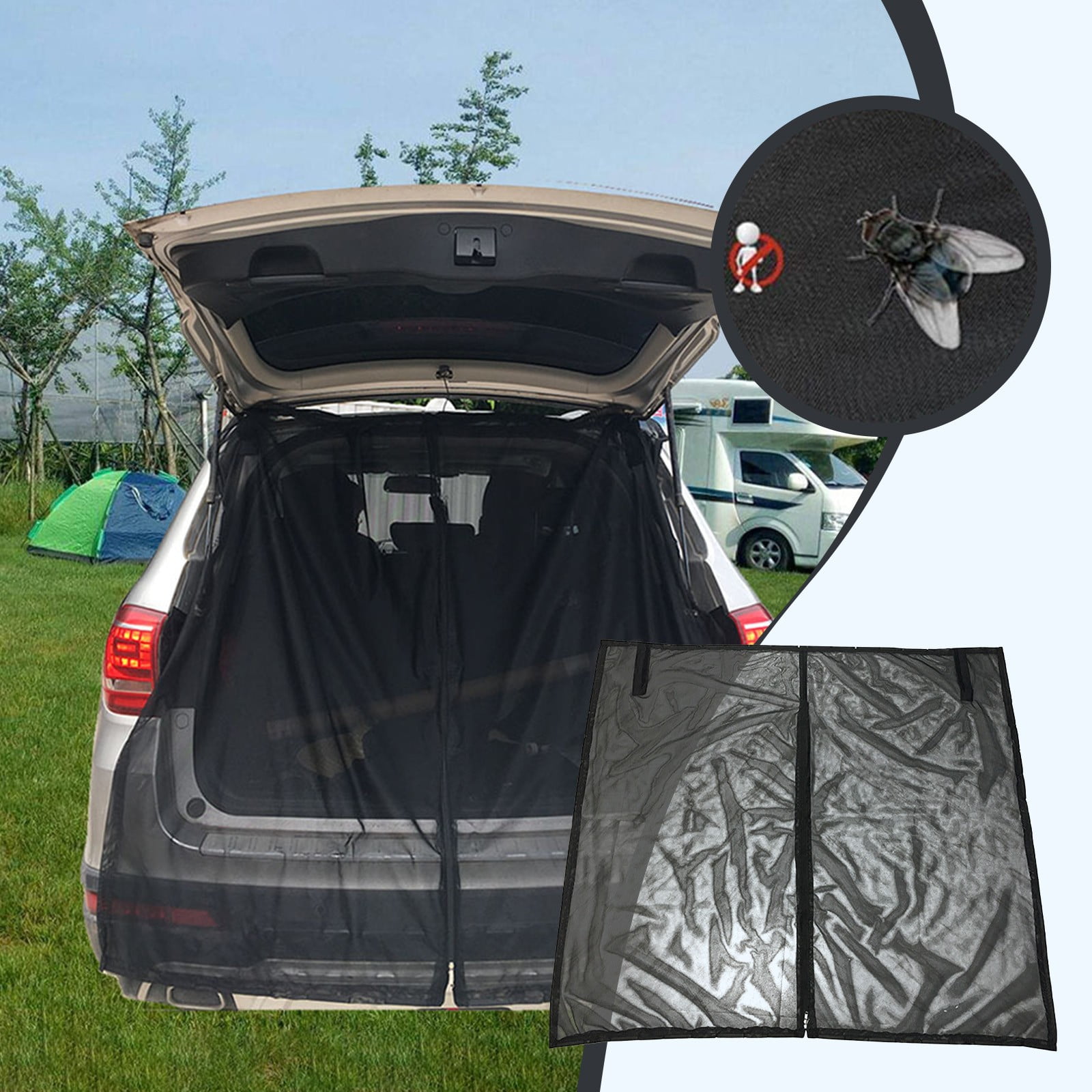 YUVA Car Camping Door Curtain, Mesh, Black, 160×150cm, Magnetic, Sun Protection, Easy Install, for SUV/MPV, Outdoor Activities