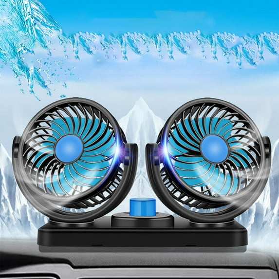 YUVA Dual Head Car Fan, 2 Speeds, 360° Rotation, Foldable, Black, Cools Front/Rear Seats, for Cars/Offices, No AC Needed